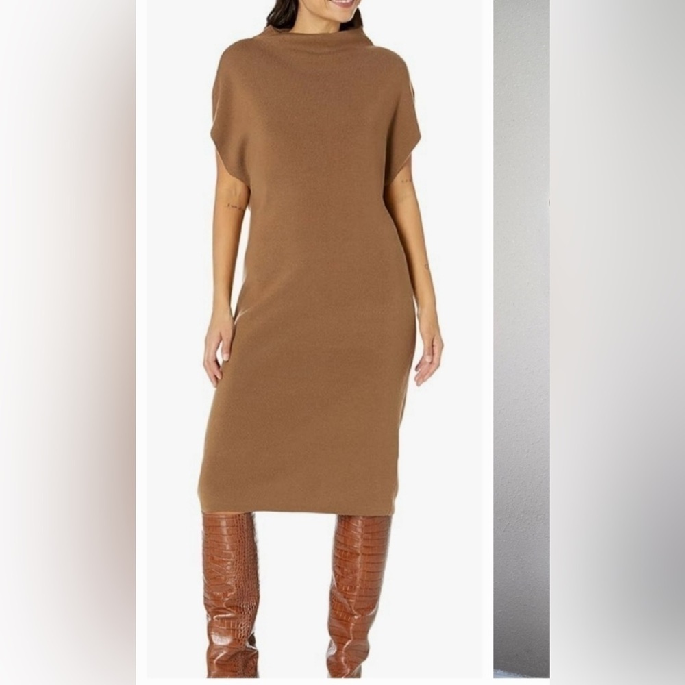 Club Monaco ribbed high neck robe camel dress